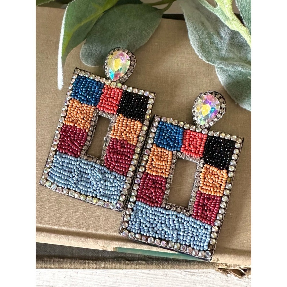 Seed bead rectangle earrings